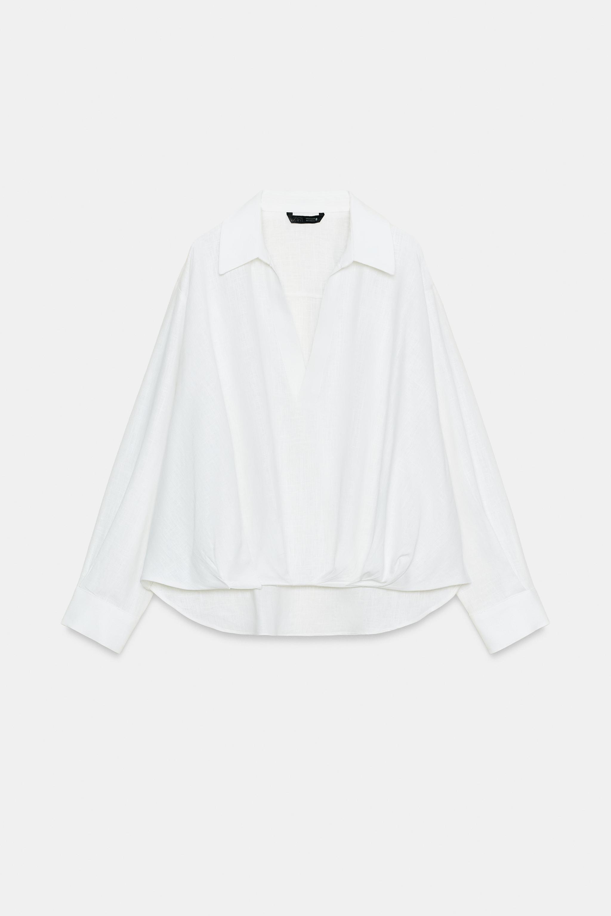 LINEN BLEND SHIRT WITH PUFFED HEM